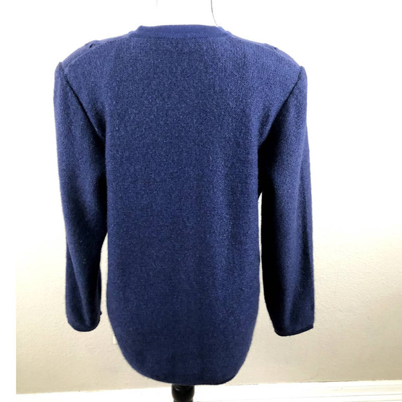 VINTAGE 90s St Georges Sweater Cardigan Blue Mohair Blend Italian Made Sz Large - Picture 11 of 12
